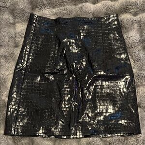 Zara Shiny Black Croc-Pattern Mini Skirt